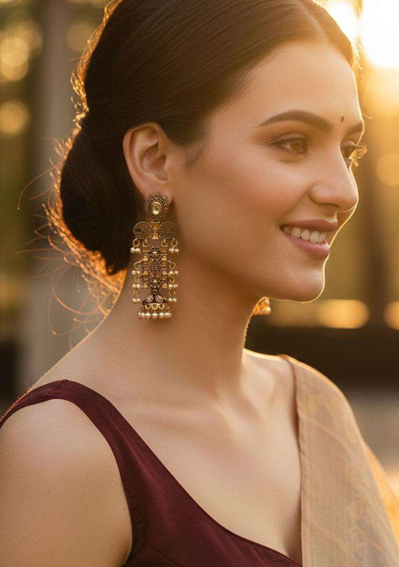 Gold-Plated & Maroon Kundan Classic Drop Earrings for Women | Fusion Party & Festive Wear | Gift for Her - Indya