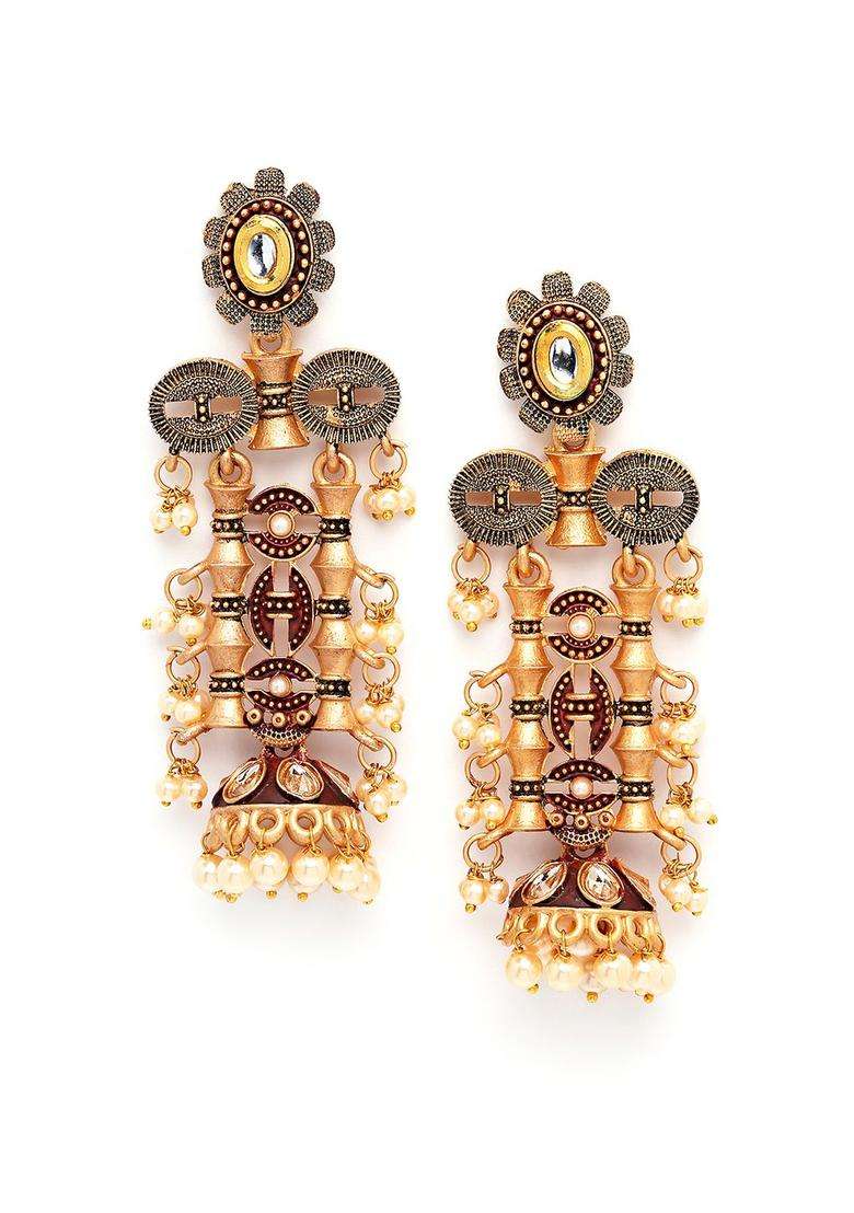 Gold-Plated & Maroon Kundan Classic Drop Earrings for Women | Fusion Party & Festive Wear | Gift for Her - Indya