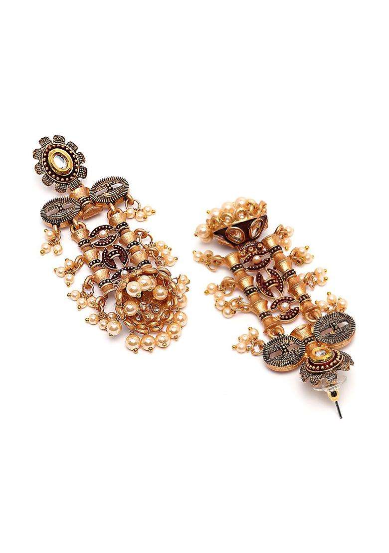 Gold-Plated & Maroon Kundan Classic Drop Earrings for Women | Fusion Party & Festive Wear | Gift for Her - Indya