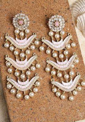 Pink Gold-Plated Kundan Studded Dangler Drop Earrings for Women | Traditional Ethnic Jewellery for Wedding & Festive Wear | Gift for Her