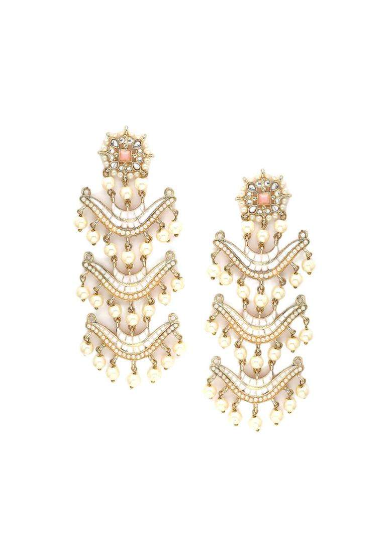 Pink Gold-Plated Kundan Studded Dangler Drop Earrings for Women | Traditional Ethnic Jewellery for Wedding & Festive Wear | Gift for Her - Indya