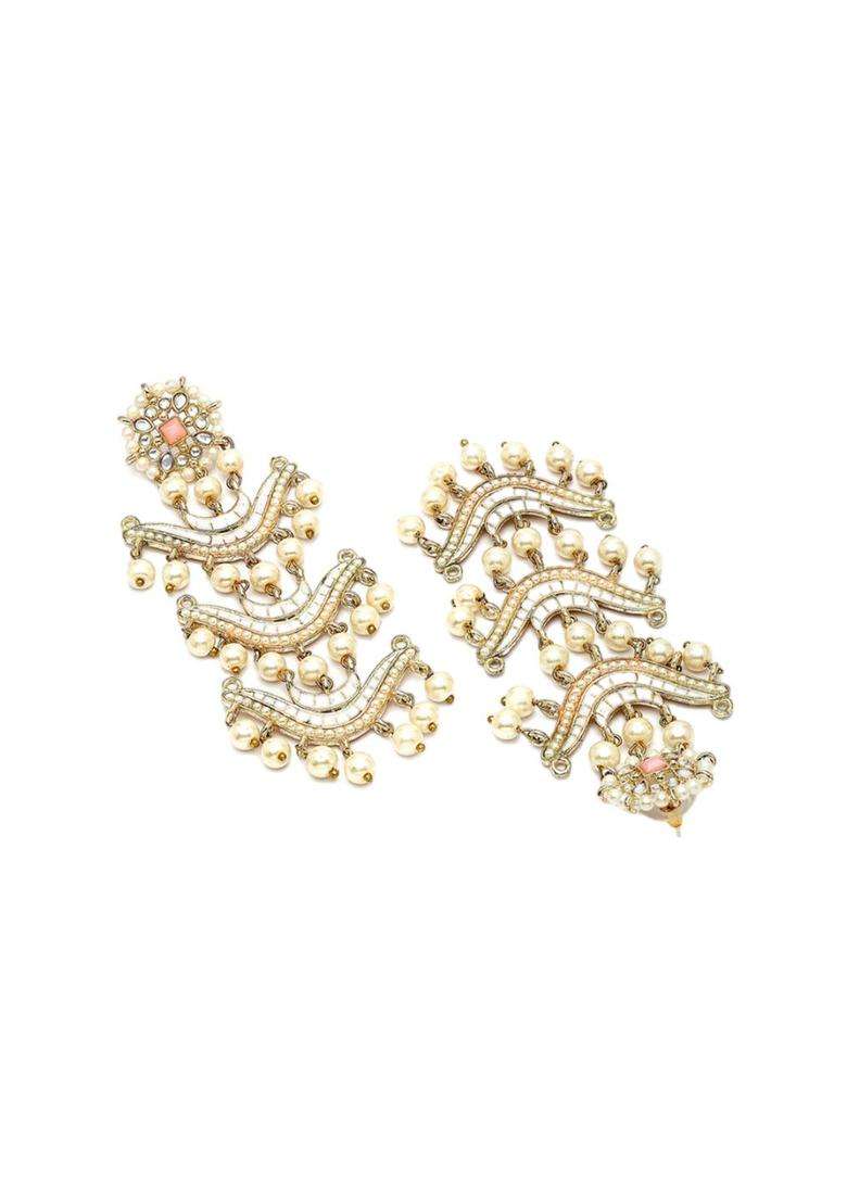 Pink Gold-Plated Kundan Studded Dangler Drop Earrings for Women | Traditional Ethnic Jewellery for Wedding & Festive Wear | Gift for Her - Indya