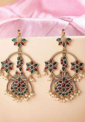 Green Gold-Plated Kundan Drop Earrings for Women | Fusion Party & Festive Wear | Gift for Her