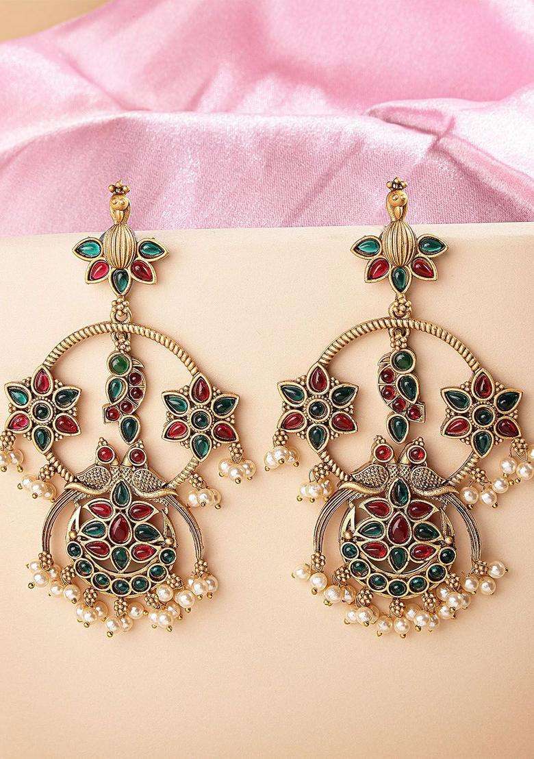 Green Gold-Plated Kundan Drop Earrings for Women | Fusion Party & Festive Wear | Gift for Her - Indya