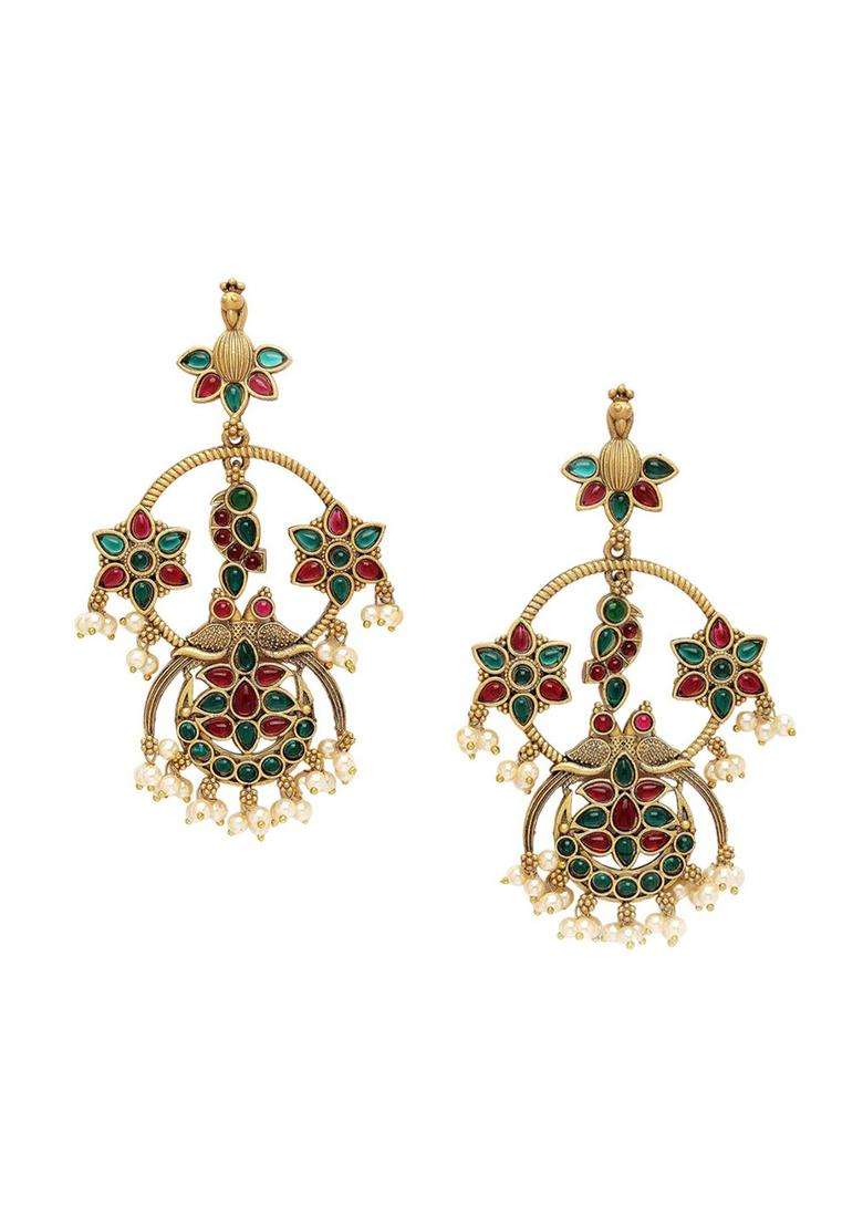Green Gold-Plated Kundan Drop Earrings for Women | Fusion Party & Festive Wear | Gift for Her - Indya