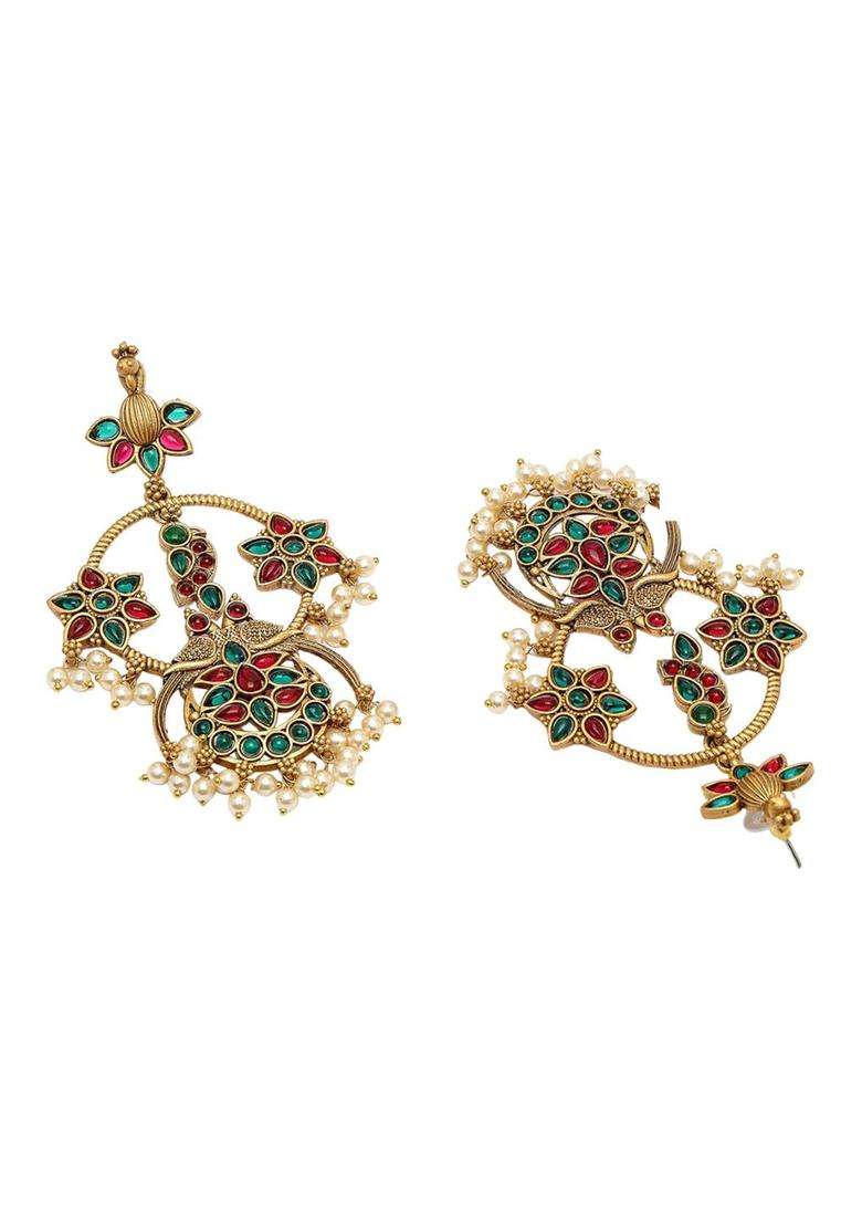Green Gold-Plated Kundan Drop Earrings for Women | Fusion Party & Festive Wear | Gift for Her - Indya