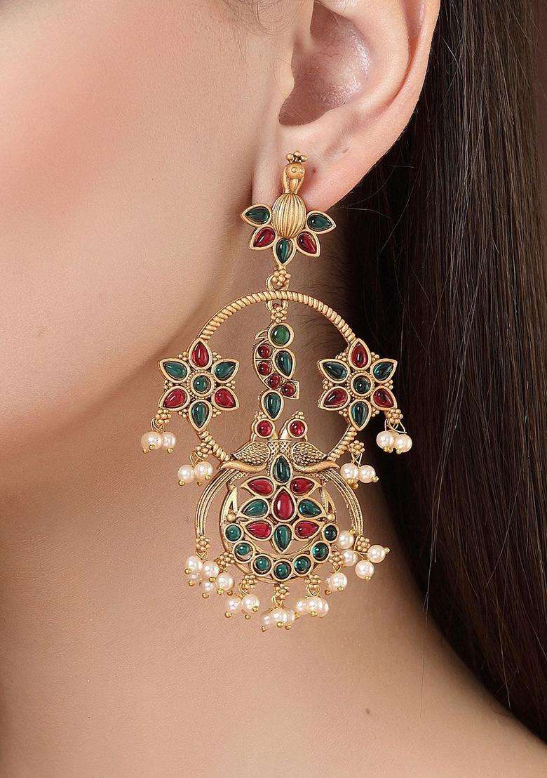 Green Gold-Plated Kundan Drop Earrings for Women | Fusion Party & Festive Wear | Gift for Her - Indya