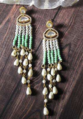Green Gold-Plated Kundan Studded Drop Earrings for Women | Fusion Party & Festive Wear | Gift for Her