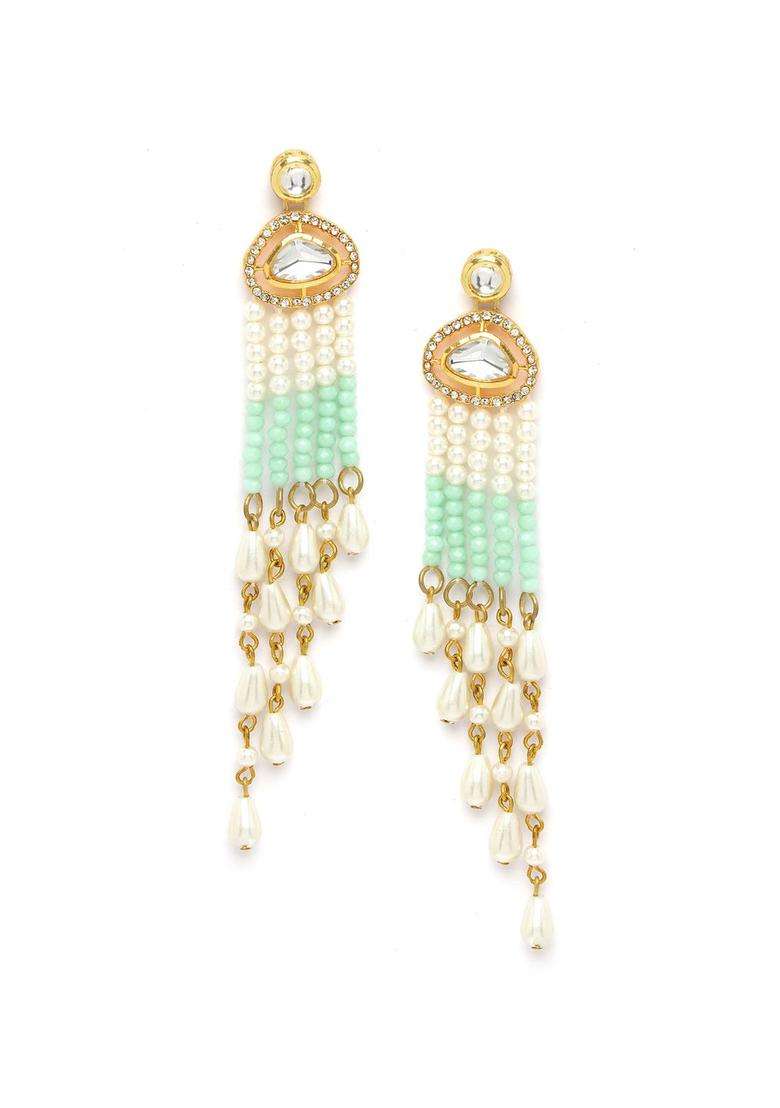 Green Gold-Plated Kundan Studded Drop Earrings for Women | Fusion Party & Festive Wear | Gift for Her - Indya