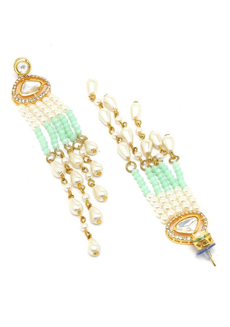 Green Gold-Plated Kundan Studded Drop Earrings for Women | Fusion Party & Festive Wear | Gift for Her - Indya