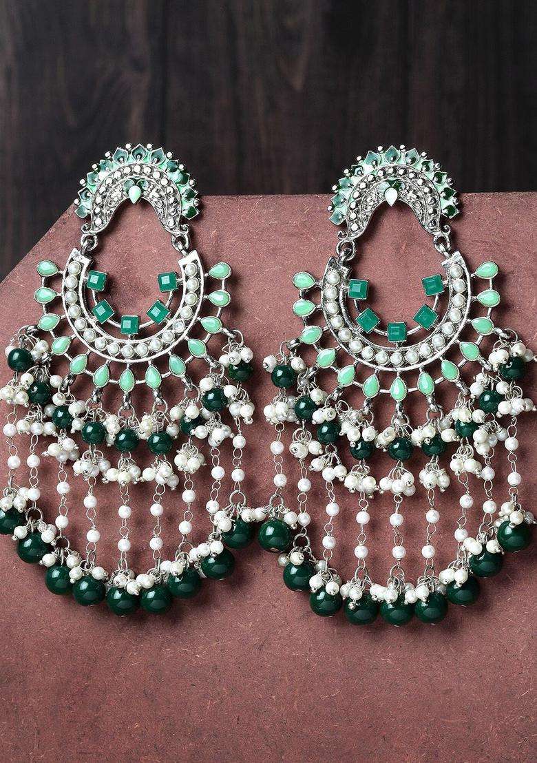Silver-Plated Chandbalis with Kundan for Women | Traditional Ethnic Jewellery for Wedding & Festive Wear | Gift for Her - Indya
