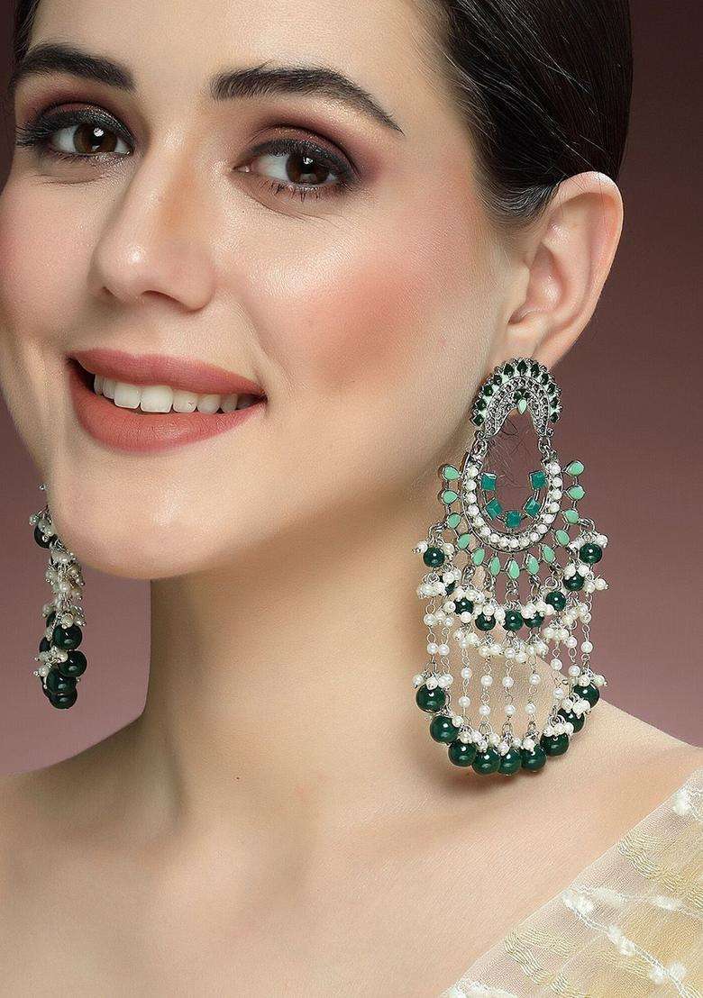 Silver-Plated Chandbalis with Kundan for Women | Traditional Ethnic Jewellery for Wedding & Festive Wear | Gift for Her - Indya