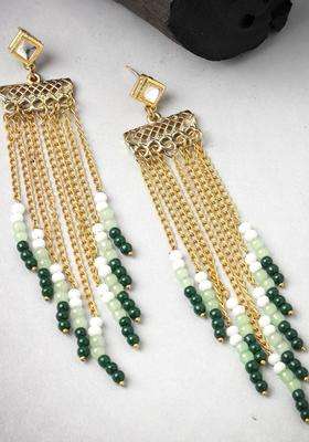 Green Gold-Plated Kundan Studded Drop Earrings for Women | Fusion Party & Festive Wear | Gift for Her