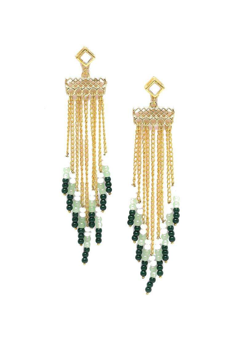 Green Gold-Plated Kundan Studded Drop Earrings for Women | Fusion Party & Festive Wear | Gift for Her - Indya