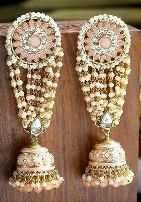 Peach Contemporary Jhumkas Gold-Plated Kundan Jhumki Earrings for Women | Traditional Ethnic Jewellery for Wedding & Festive Wear | Gift for Her