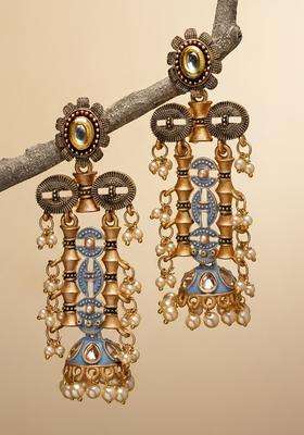 Grey Gold-Plated Jhumkas Kundan Drop Earrings for Women | Fusion Party & Festive Wear | Gift for Her