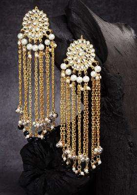 Gold-Plated Black Contemporary Drop Earrings for Women | Stylish Party & Everyday Wear | Gift for Her