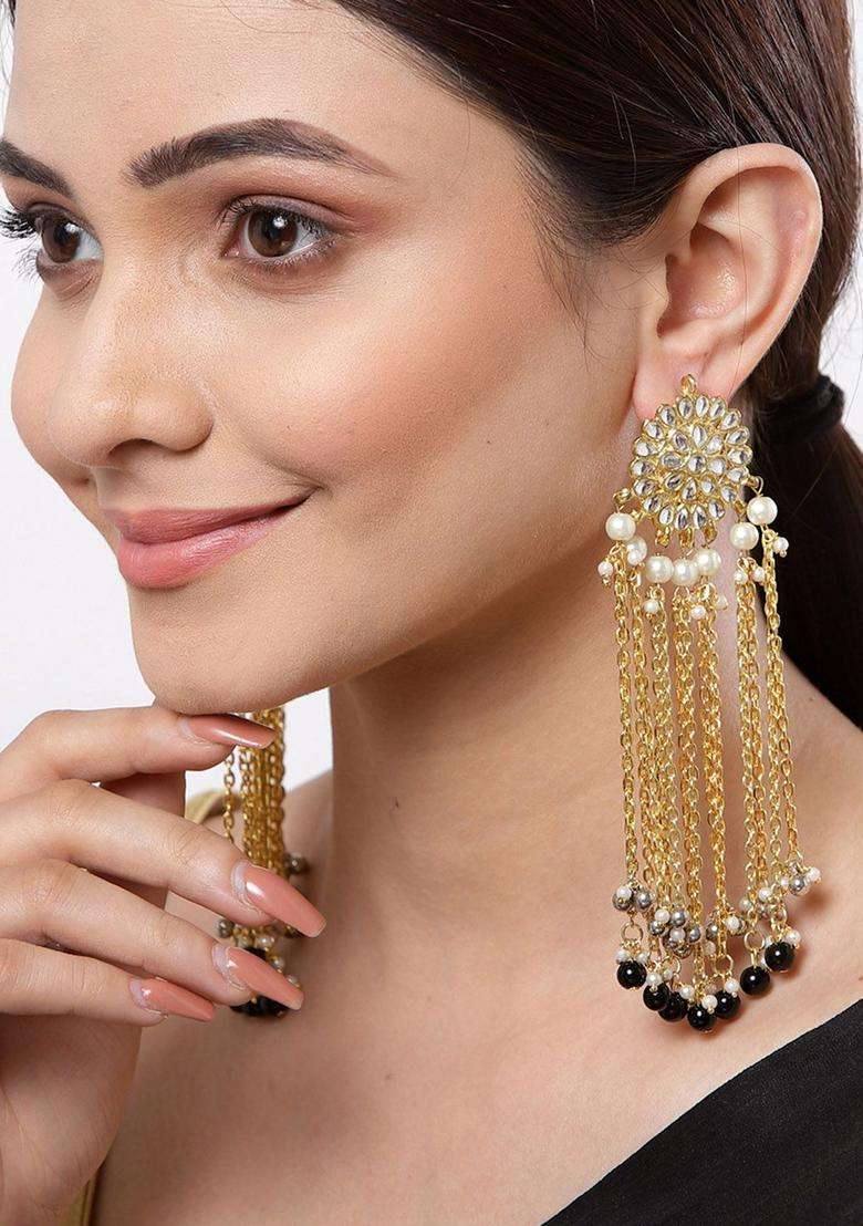 Gold-Plated Black Contemporary Drop Earrings for Women | Stylish Party & Everyday Wear | Gift for Her - Indya