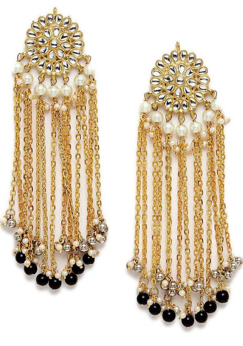 Gold-Plated Black Contemporary Drop Earrings for Women | Stylish Party & Everyday Wear | Gift for Her - Indya