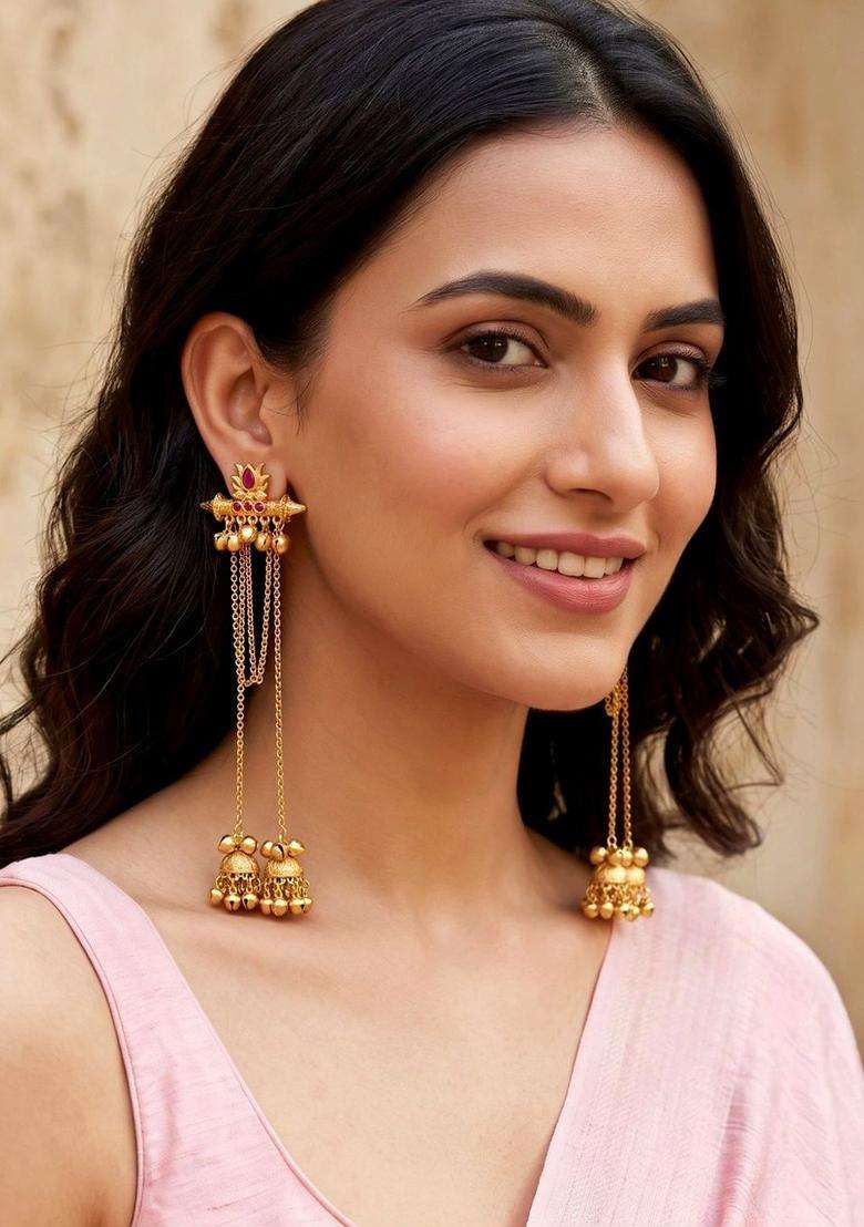Gold-Plated Circular Drop Earrings for Women | Traditional Ethnic Jewellery for Wedding & Festive Wear | Gift for Her - Indya