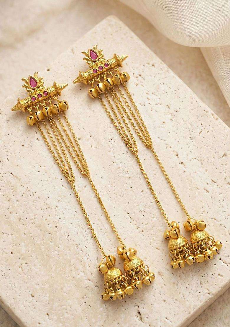 Gold-Plated Circular Drop Earrings for Women | Traditional Ethnic Jewellery for Wedding & Festive Wear | Gift for Her - Indya