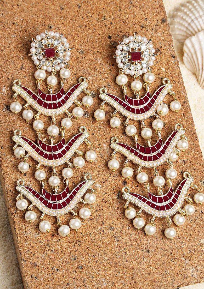 Gold-Plated Contemporary Kundan Drop Earrings for Women | Traditional Ethnic Jewellery for Wedding & Festive Wear | Gift for Her - Indya