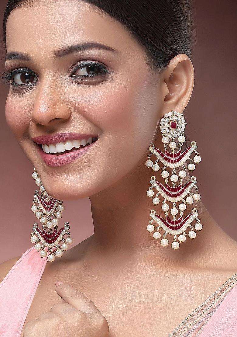 Gold-Plated Contemporary Kundan Drop Earrings for Women | Traditional Ethnic Jewellery for Wedding & Festive Wear | Gift for Her - Indya