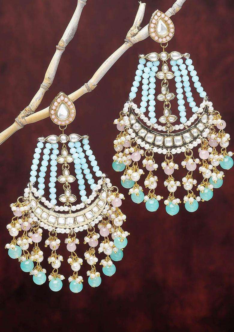 Gold-Plated Pink Silver-Plated Kundan Studded Drop Earrings for Women | Traditional Ethnic Jewellery for Wedding & Festive Wear | Gift for Her - Indya