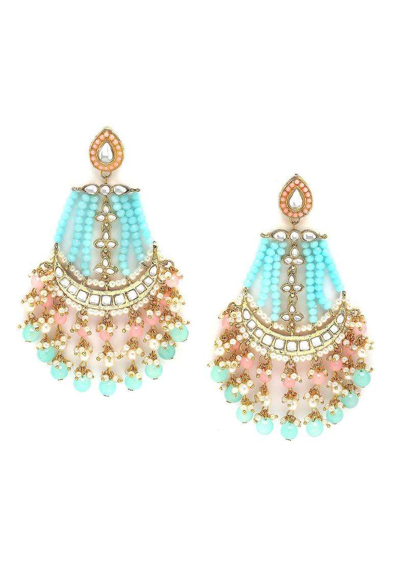 Gold-Plated Pink Silver-Plated Kundan Studded Drop Earrings for Women | Traditional Ethnic Jewellery for Wedding & Festive Wear | Gift for Her - Indya