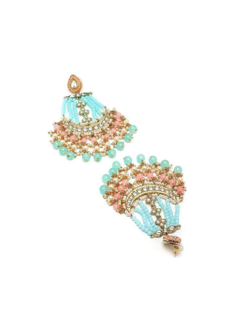 Gold-Plated Pink Silver-Plated Kundan Studded Drop Earrings for Women | Traditional Ethnic Jewellery for Wedding & Festive Wear | Gift for Her - Indya