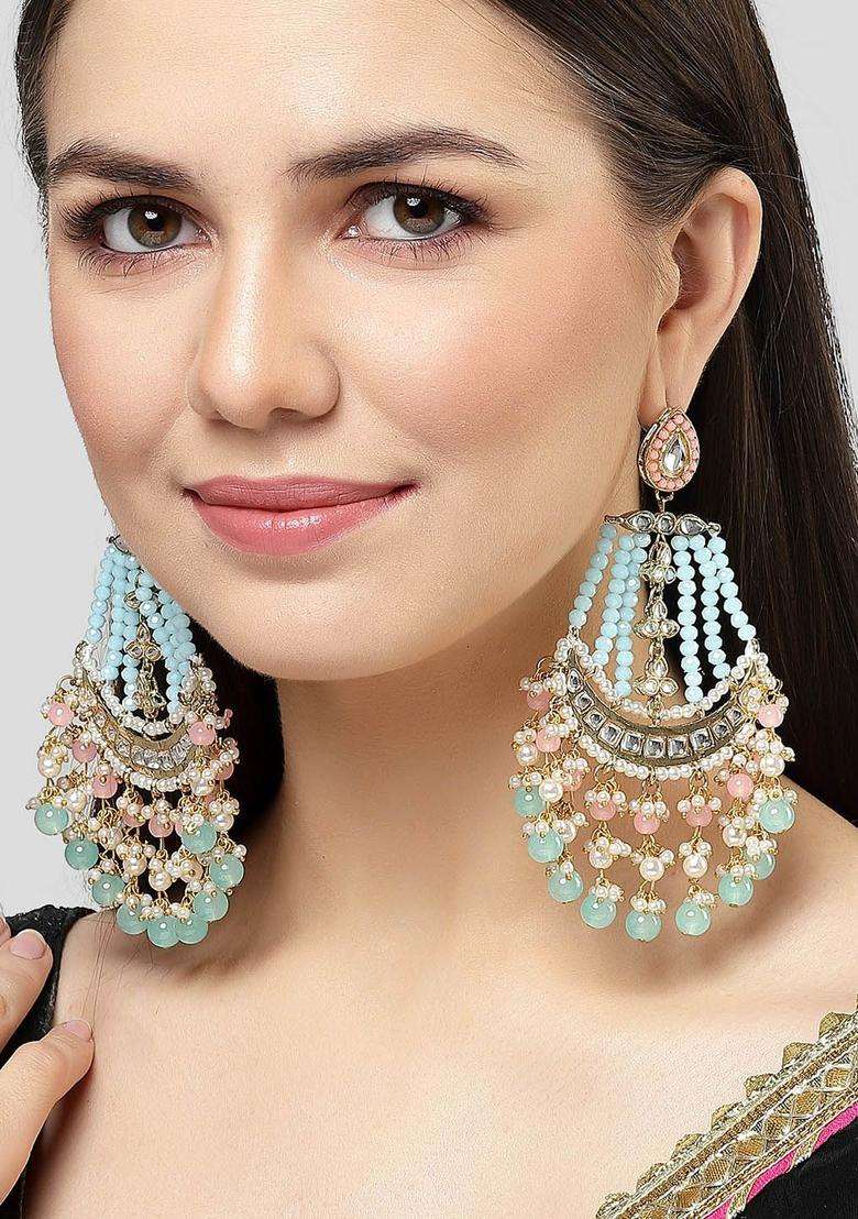 Gold-Plated Pink Silver-Plated Kundan Studded Drop Earrings for Women | Traditional Ethnic Jewellery for Wedding & Festive Wear | Gift for Her - Indya