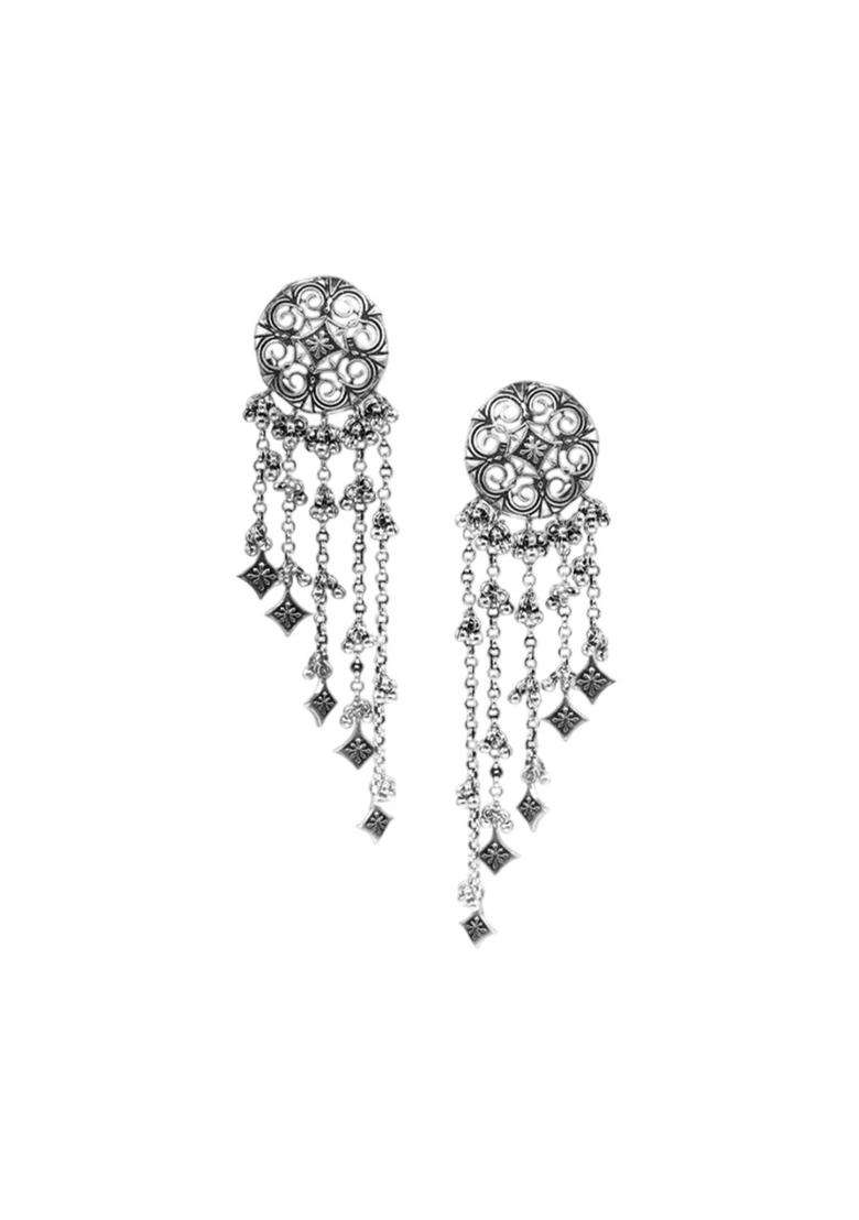 925 Sterling Silver-Plated Artificial Beads Beaded Thar Dhora Bhujali Drop Earrings for Women | Traditional Ethnic Jewellery for Wedding & Festive Wear | Gift for Her - Indya