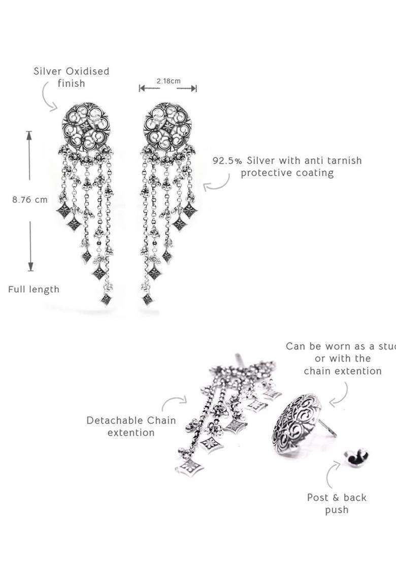 925 Sterling Silver-Plated Artificial Beads Beaded Thar Dhora Bhujali Drop Earrings for Women | Traditional Ethnic Jewellery for Wedding & Festive Wear | Gift for Her - Indya