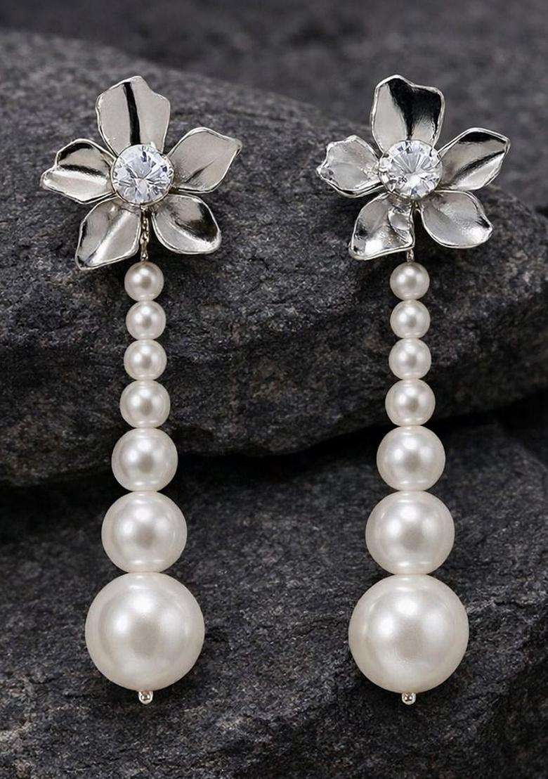 Silver-Plated Diamond Shaped Drop Earrings with CZ Stone for Women | Stylish Party & Everyday Wear | Gift for Her - Indya