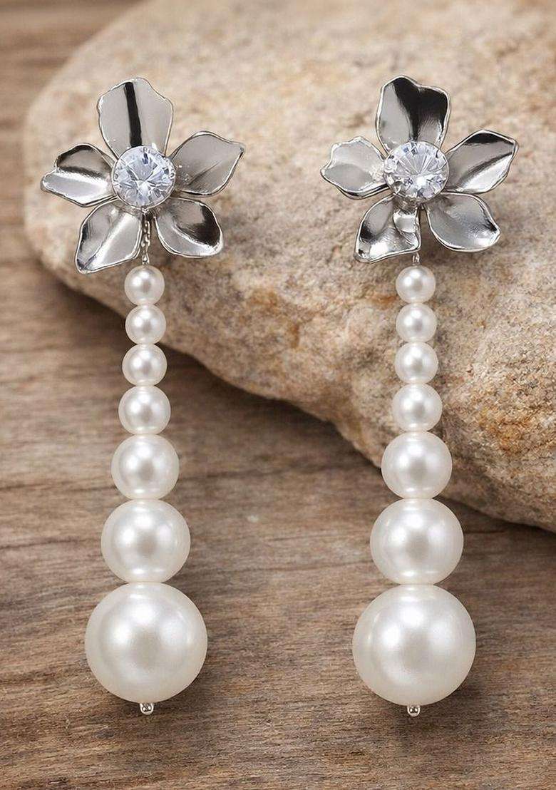 Silver-Plated Diamond Shaped Drop Earrings with CZ Stone for Women | Stylish Party & Everyday Wear | Gift for Her - Indya