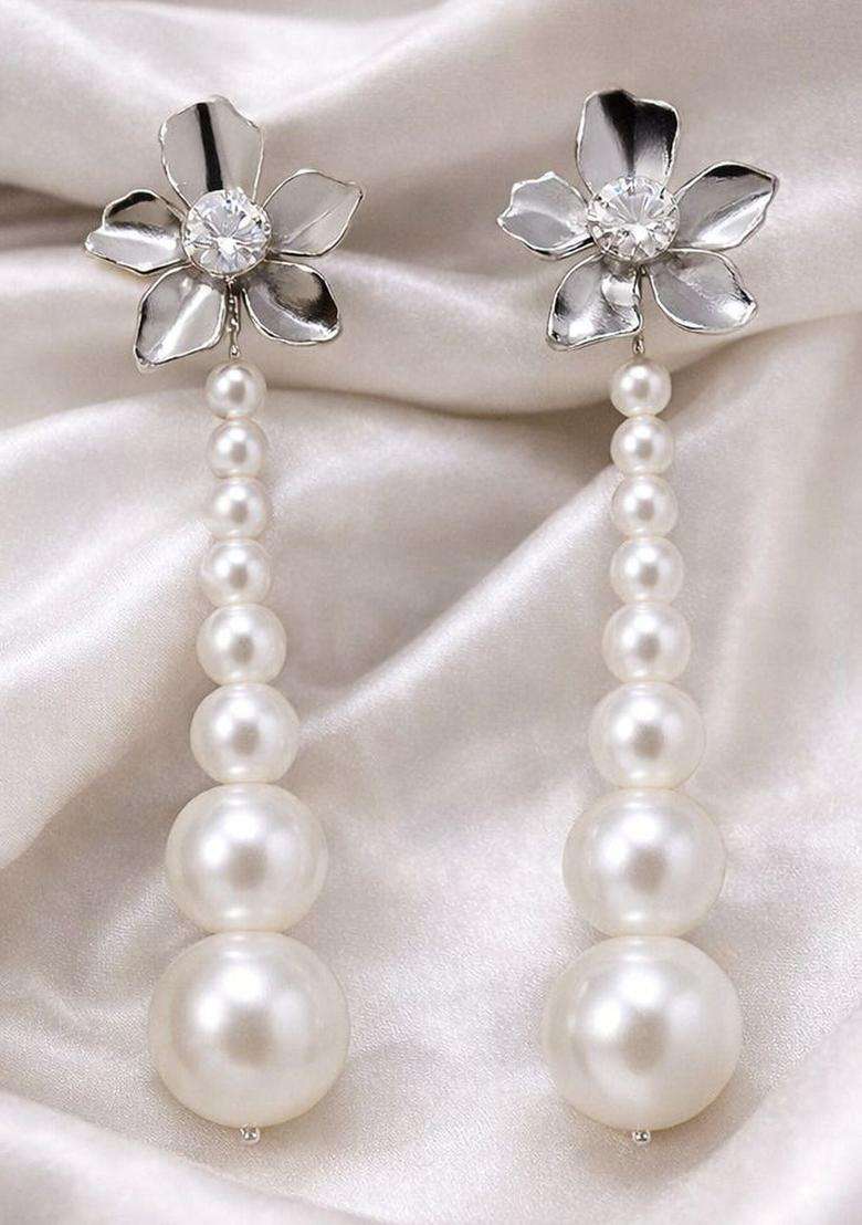 Silver-Plated Diamond Shaped Drop Earrings with CZ Stone for Women | Stylish Party & Everyday Wear | Gift for Her - Indya