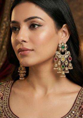 Gold-Plated Geometric Jhumkas Earrings for Women | Traditional Ethnic Jewellery for Wedding & Festive Wear | Gift for Her