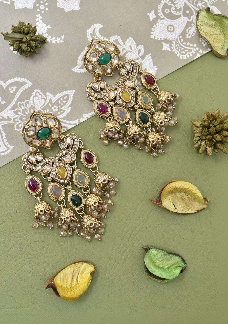 Gold-Plated Geometric Jhumkas Earrings for Women | Traditional Ethnic Jewellery for Wedding & Festive Wear | Gift for Her - Indya