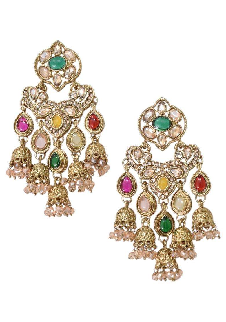 Gold-Plated Geometric Jhumkas Earrings for Women | Traditional Ethnic Jewellery for Wedding & Festive Wear | Gift for Her - Indya