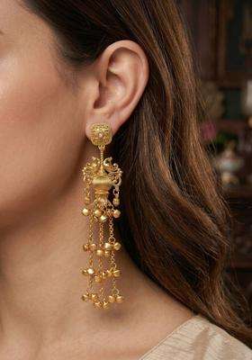 Gold-Plated Contemporary Drop Earrings for Women | Traditional Ethnic Jewellery for Wedding & Festive Wear | Gift for Her