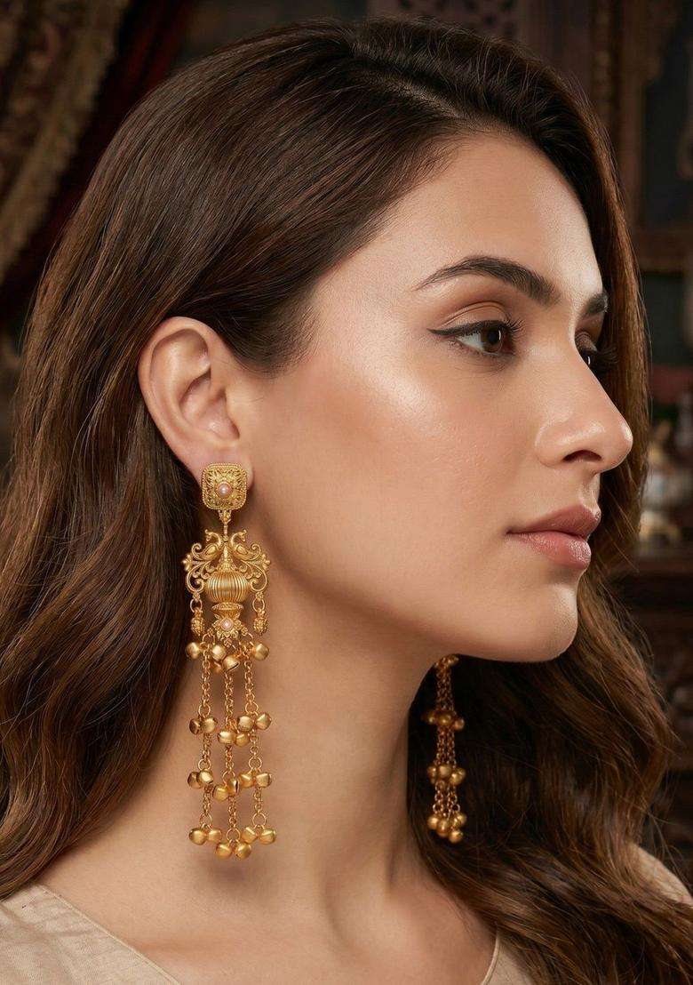 Gold-Plated Contemporary Drop Earrings for Women | Traditional Ethnic Jewellery for Wedding & Festive Wear | Gift for Her - Indya