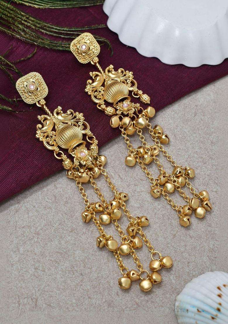 Gold-Plated Contemporary Drop Earrings for Women | Traditional Ethnic Jewellery for Wedding & Festive Wear | Gift for Her - Indya