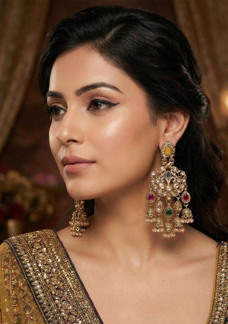 Gold-Plated Floral Drop Earrings for Women | Traditional Ethnic Jewellery for Wedding & Festive Wear | Gift for Her - Indya