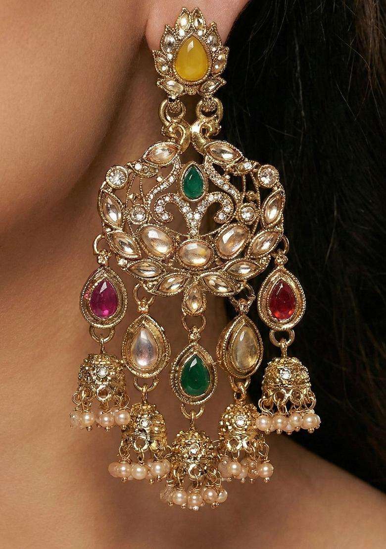 Gold-Plated Floral Drop Earrings for Women | Traditional Ethnic Jewellery for Wedding & Festive Wear | Gift for Her - Indya