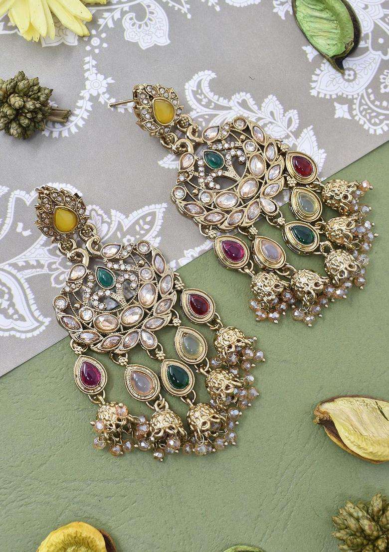 Gold-Plated Floral Drop Earrings for Women | Traditional Ethnic Jewellery for Wedding & Festive Wear | Gift for Her - Indya