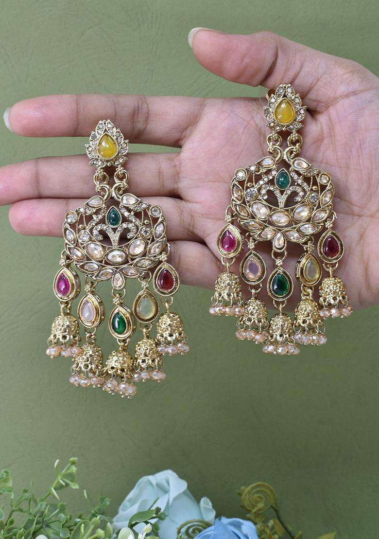 Gold-Plated Floral Drop Earrings for Women | Traditional Ethnic Jewellery for Wedding & Festive Wear | Gift for Her - Indya