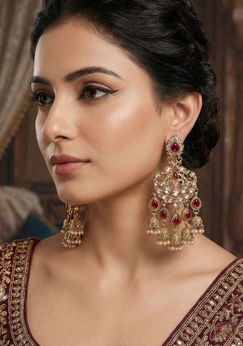 Gold-Plated Contemporary Drop Earrings for Women | Traditional Ethnic Jewellery for Wedding & Festive Wear | Gift for Her - Indya