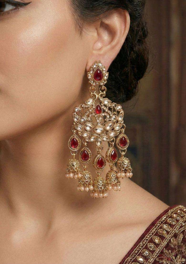 Gold-Plated Contemporary Drop Earrings for Women | Traditional Ethnic Jewellery for Wedding & Festive Wear | Gift for Her - Indya