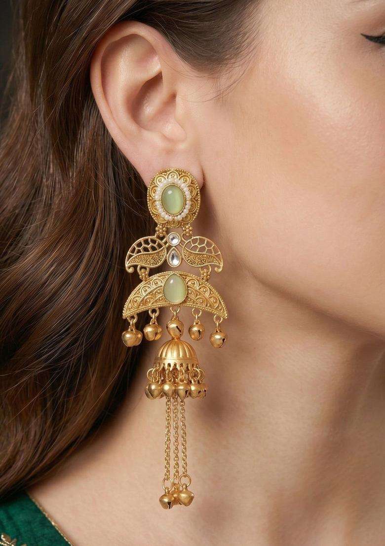 Gold-Plated Geometric Jhumkas Earrings for Women | Traditional Ethnic Jewellery for Wedding & Festive Wear | Gift for Her - Indya