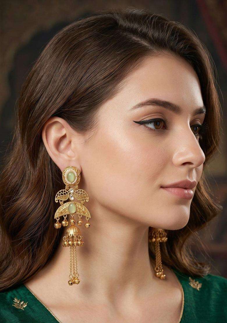 Gold-Plated Geometric Jhumkas Earrings for Women | Traditional Ethnic Jewellery for Wedding & Festive Wear | Gift for Her - Indya